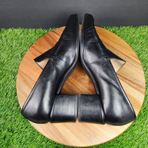 Enzo Angiolini Black Leather Loafer Pumps Size 10 M Chunky Block Heels Classic - Picture 12 of 16